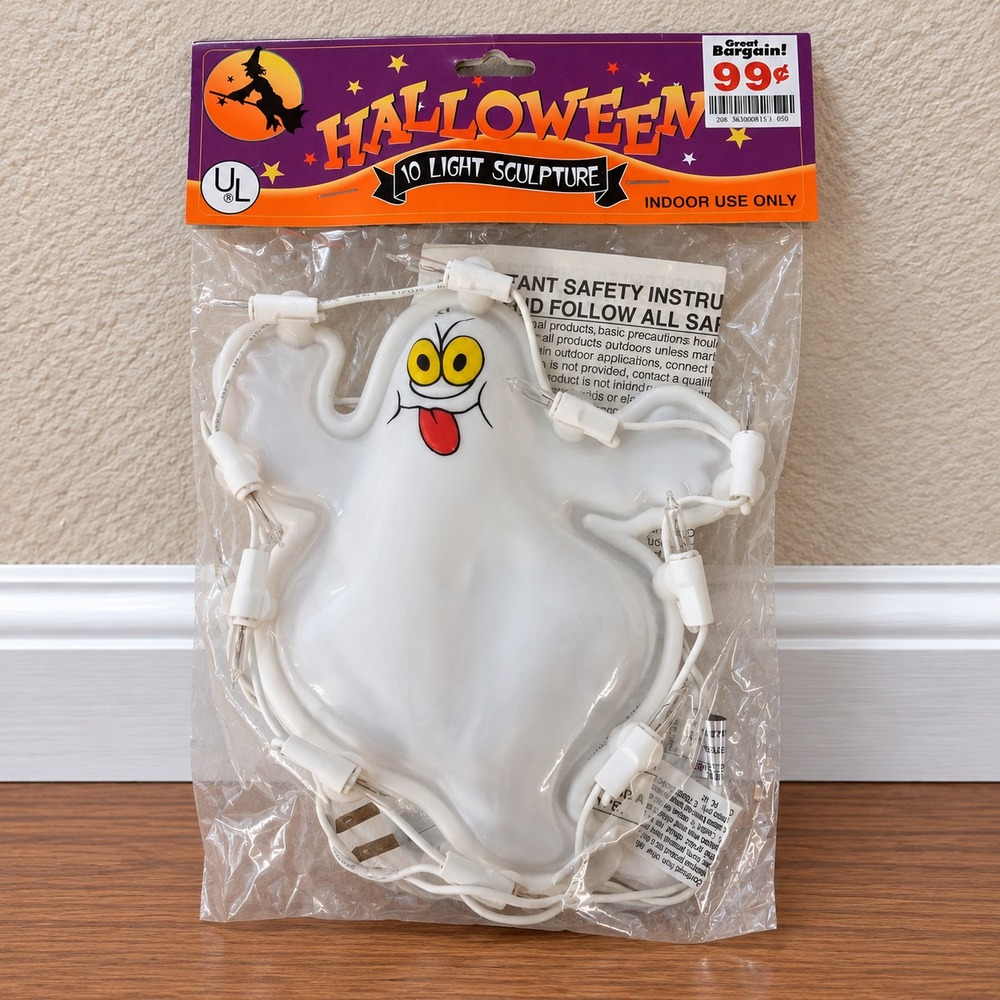 Vintage Halloween Ghost 10 Light Sculpture String Lights NIP Retro Indoor Decor